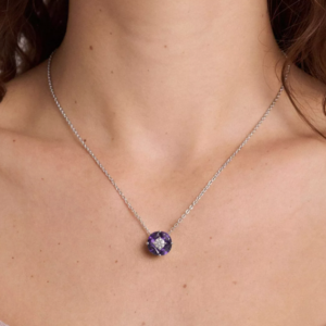 Amethyst Floral Lab Diamond Silver Necklace